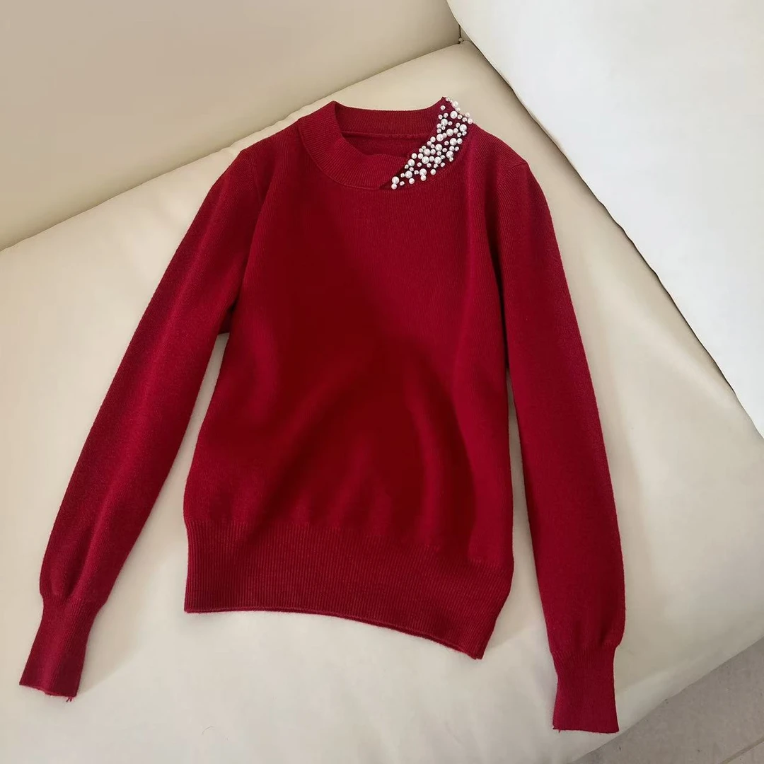 2025新款优雅高级感钉珠针织上衣308