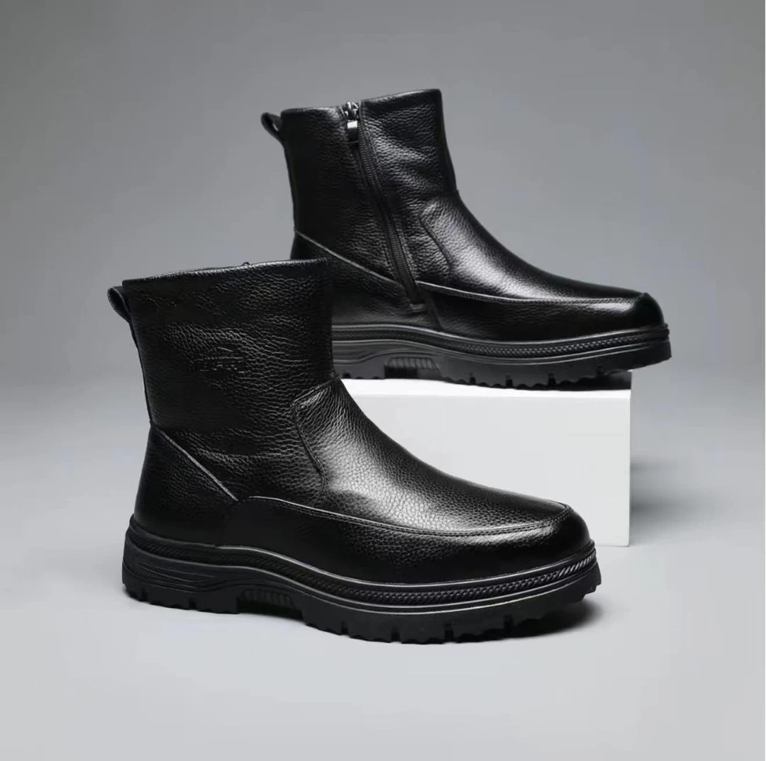 中帮环保马丁靴极简风男士短靴拉链保暖粒面皮