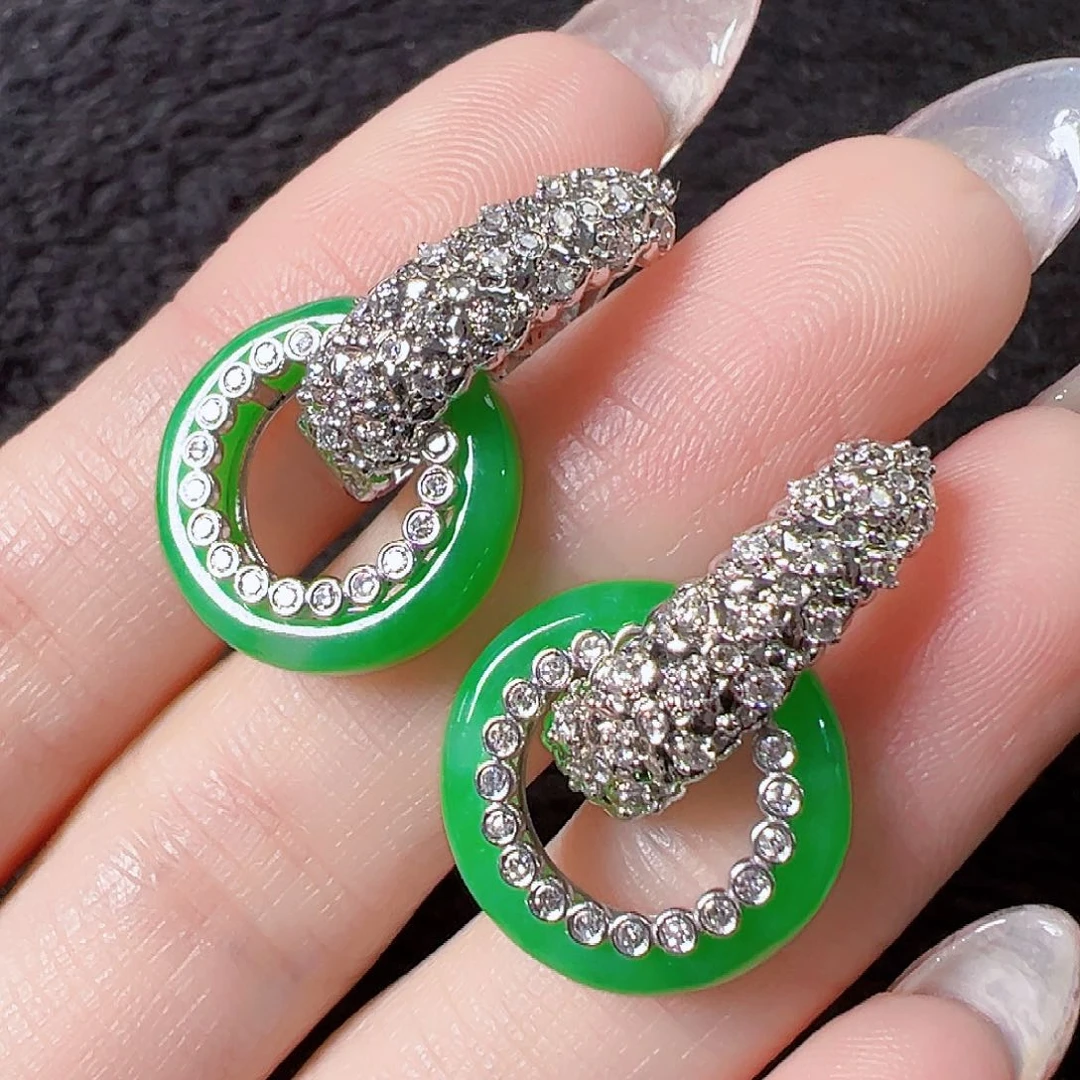 翡翠耳饰18K金镶嵌签收后24小时鉴赏期，过时不退