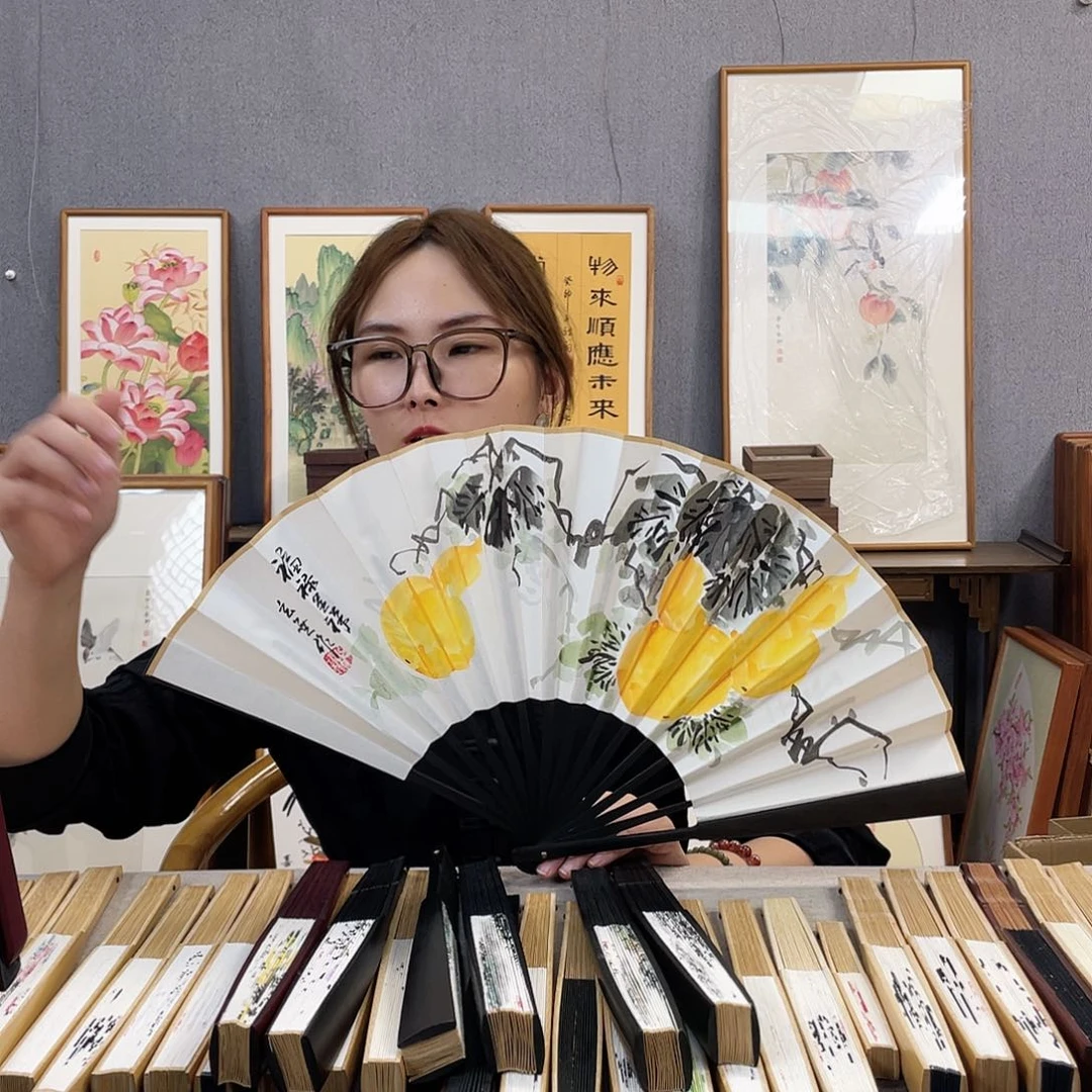 国画福利折扇带中玉扇骨（默认粘好发出）