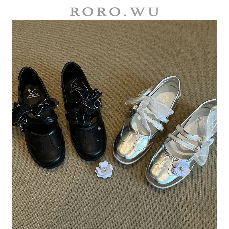 娆娆吴·牛皮休闲俏皮蝴蝶结玛丽珍气质花朵可拆百搭减龄单鞋A49
