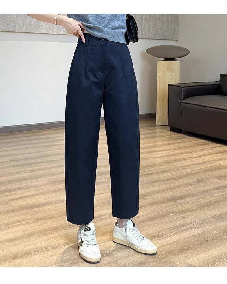 千百蔚高腰哈伦裤秋季休闲裤深色直筒裤时尚阔腿裤休闲港风