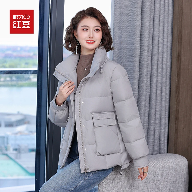 HODO/红豆中老年羽绒服女士短款加厚鸭绒妈妈装大口袋外套女2031