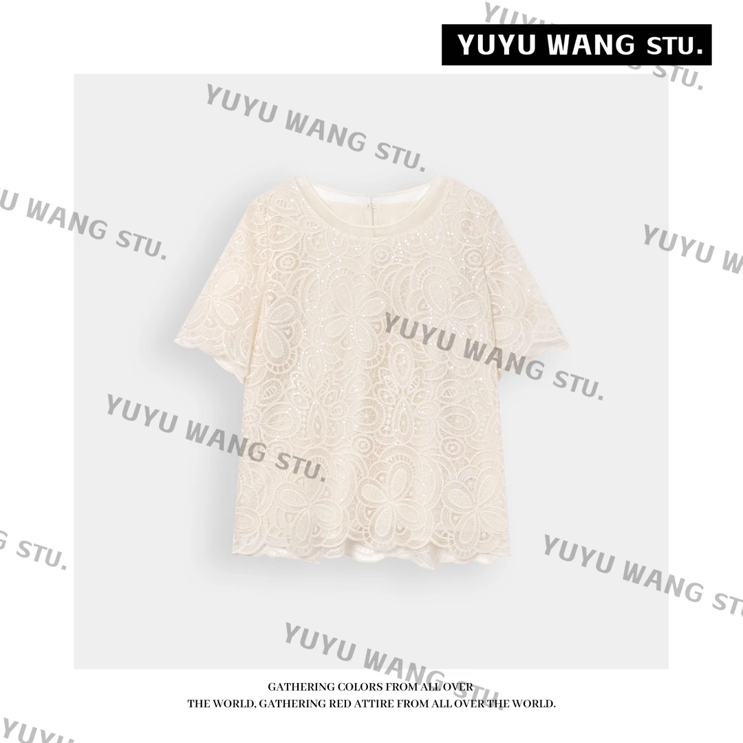 YUYU WANG【望舒】T恤女2025最新爆款国风刺绣上衣轻奢气场强大女装