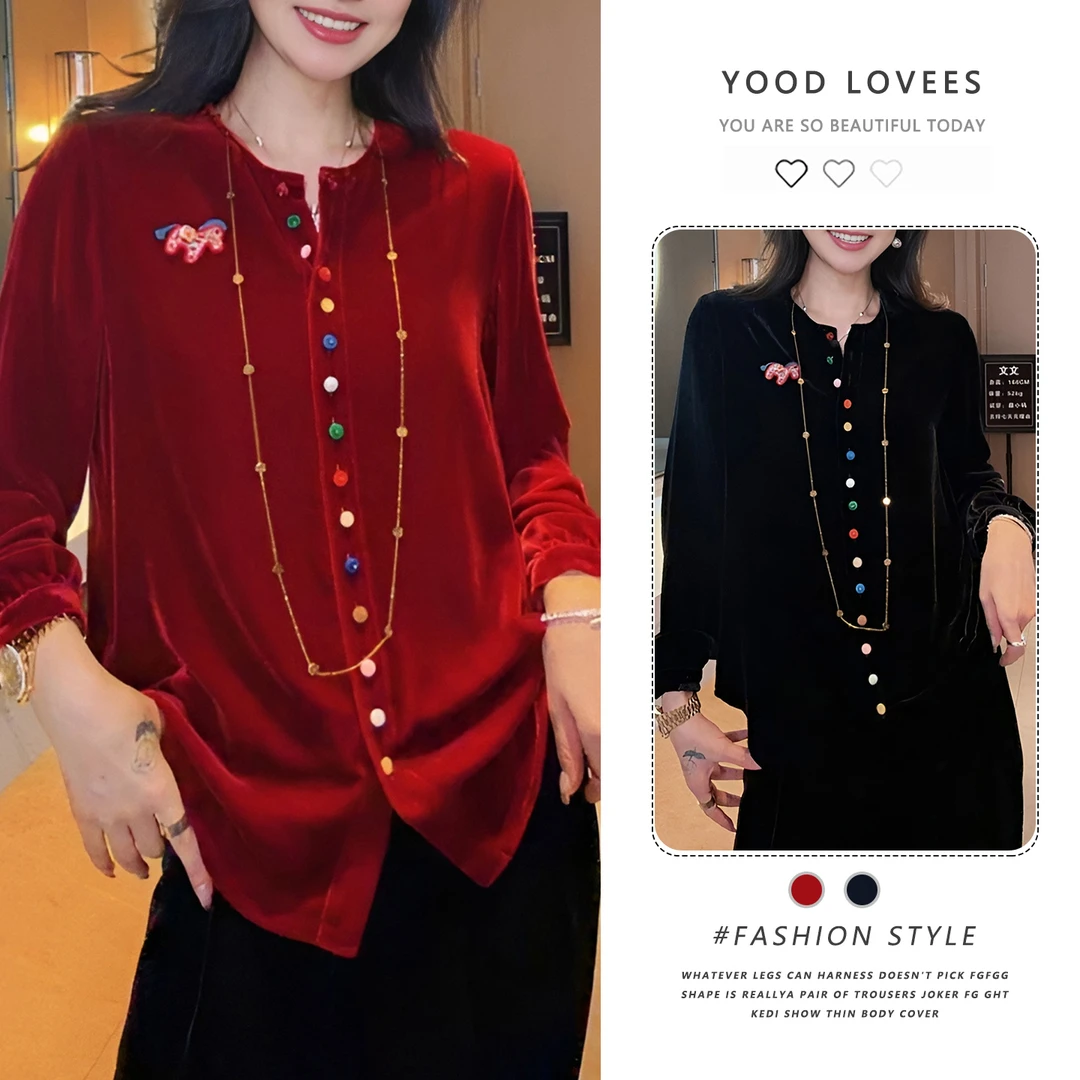 2025秋冬新款复古风新中式衬衫女彩色单排扣长袖百搭时尚优雅上衣