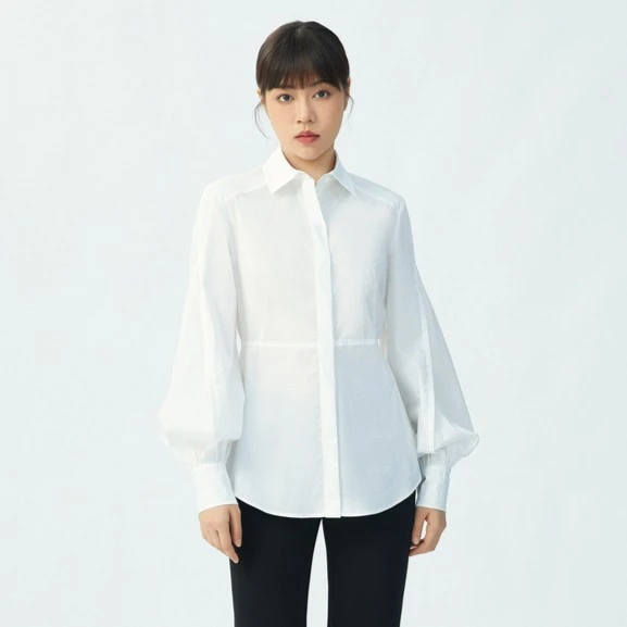 【商场同款】灯笼袖衬衫通勤收腰时尚显瘦气质纯色长袖上衣1300726