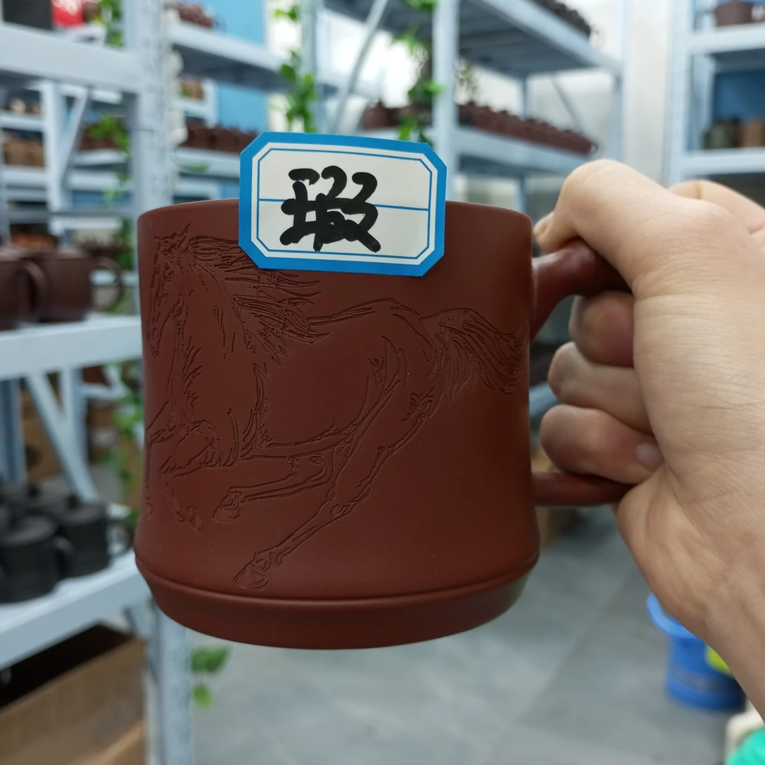 宜兴原矿紫砂纯手工龙血砂无盖主人杯微瑕