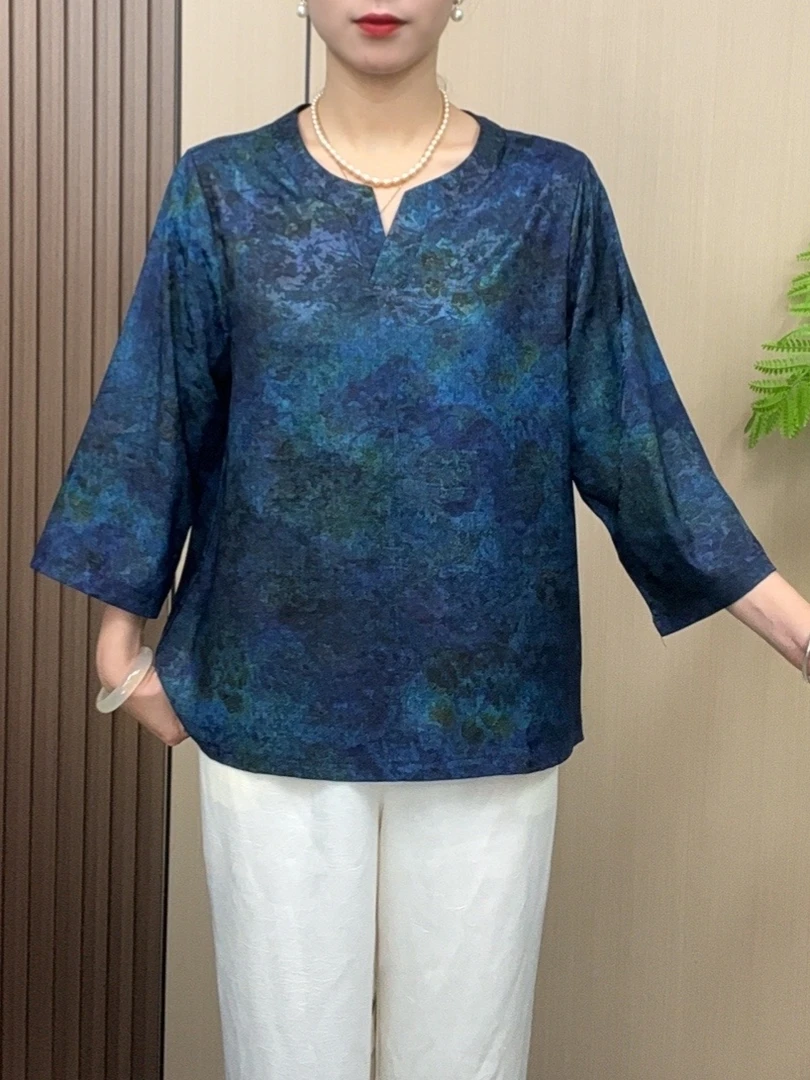 新款国风早秋宽松小衫遮肉减龄妈妈上衣