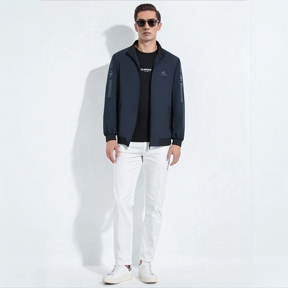 夹克新款爸爸外套中年商务中老年男士夹克衫立领休闲春秋男装3-8