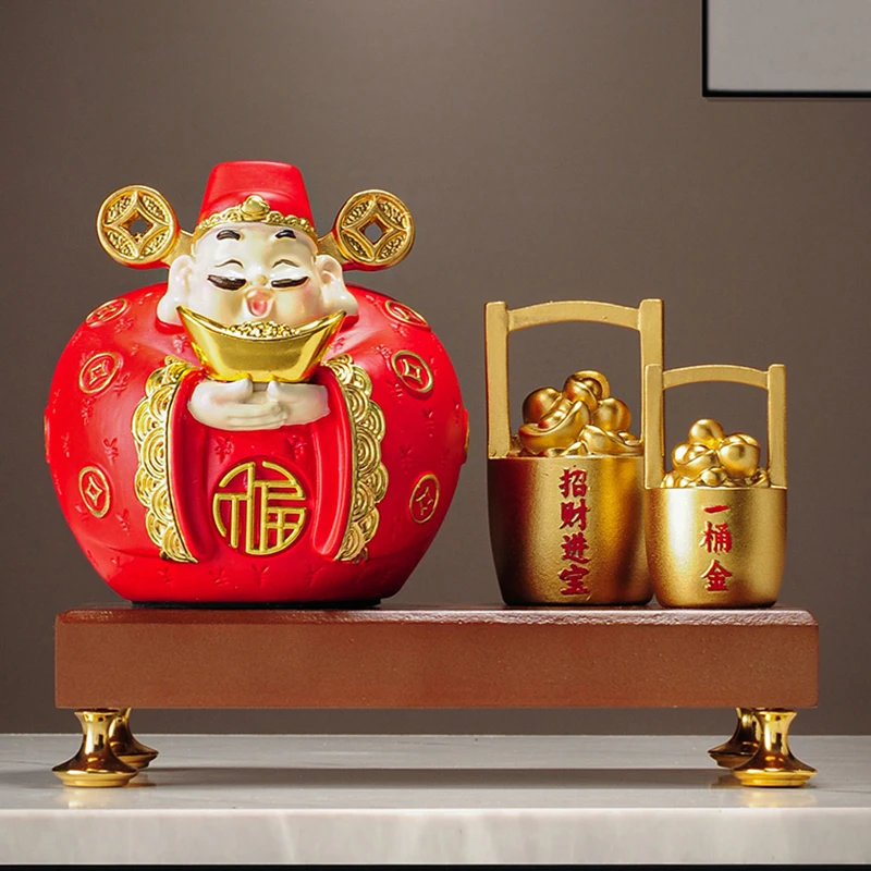 新中式萌版福气财神爷招财摆件客厅前台收银装饰品新店开业乔迁礼