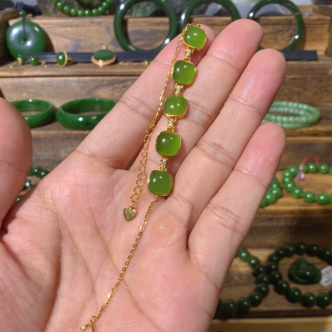 【闪购商品】吊坠(不含链)银S925镶嵌和田玉冰阳绿微猫眼手链