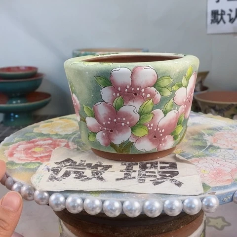 紫砂花盆红陶手绘花盆