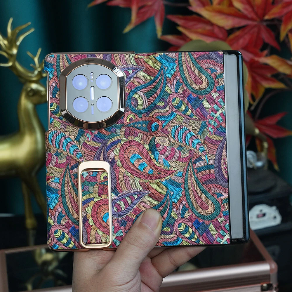 适用华为Mate X7/X6/X5/X3双中轴全包镜头创意彩绘腕带支架手机壳