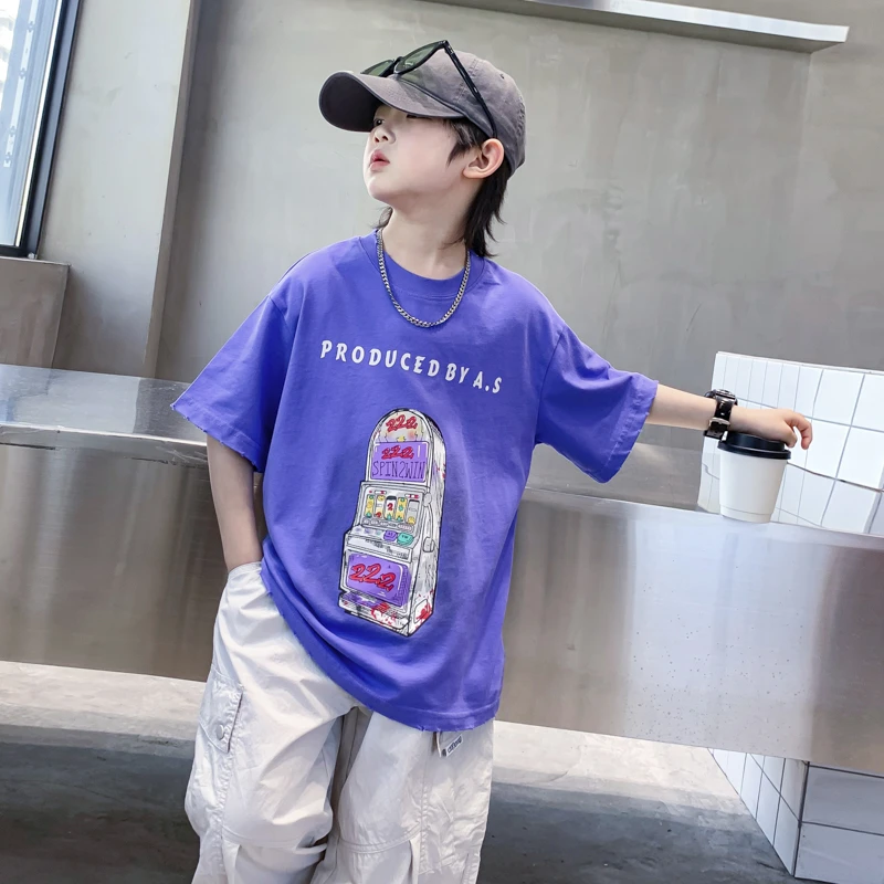 男童夏装酷帅卡通涂鸦短袖T恤2025新款儿童夏季韩范半袖冰感上衣