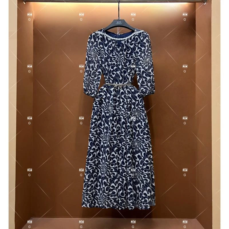 【漫】春夏丨设计师轻奢法式印花女士连衣裙 GS-56119