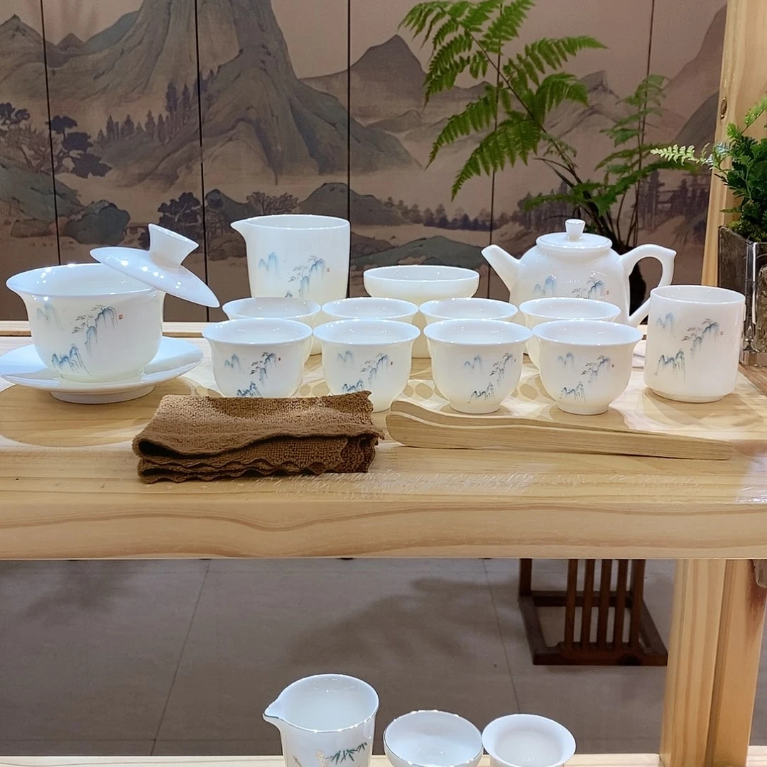 【墨城】羊脂玉瓷高山流水16头