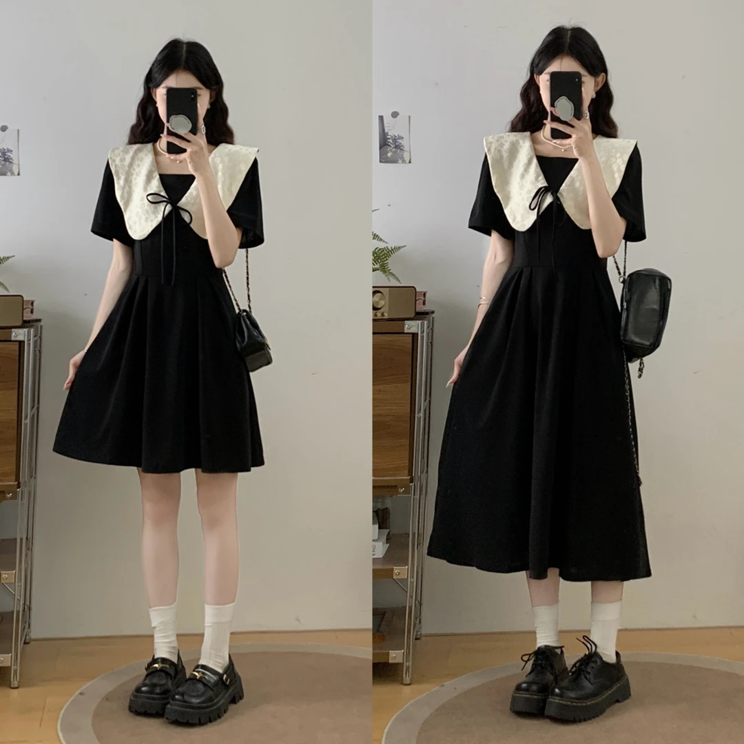 大码夏季法式收腰显瘦减龄娃娃领韩版荷叶边裙