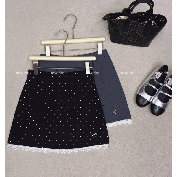 【奶油甜心/蝴蝶结蕾丝波点A字短裙】春夏季miu系设计感显瘦半身裙