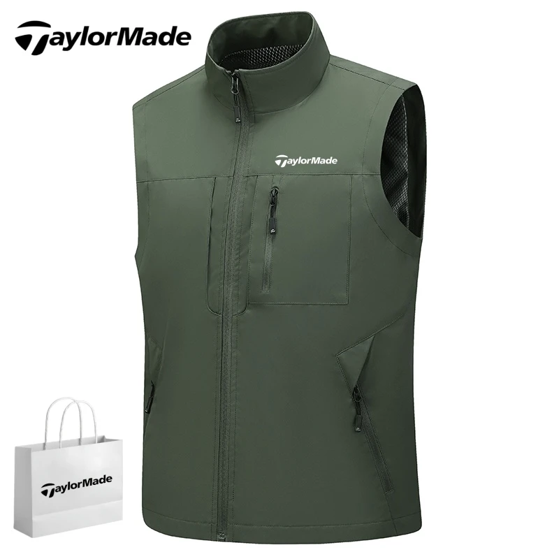 泰勒梅高尔夫男士透气运动马甲双面穿立领背心户外多口袋休闲坎肩