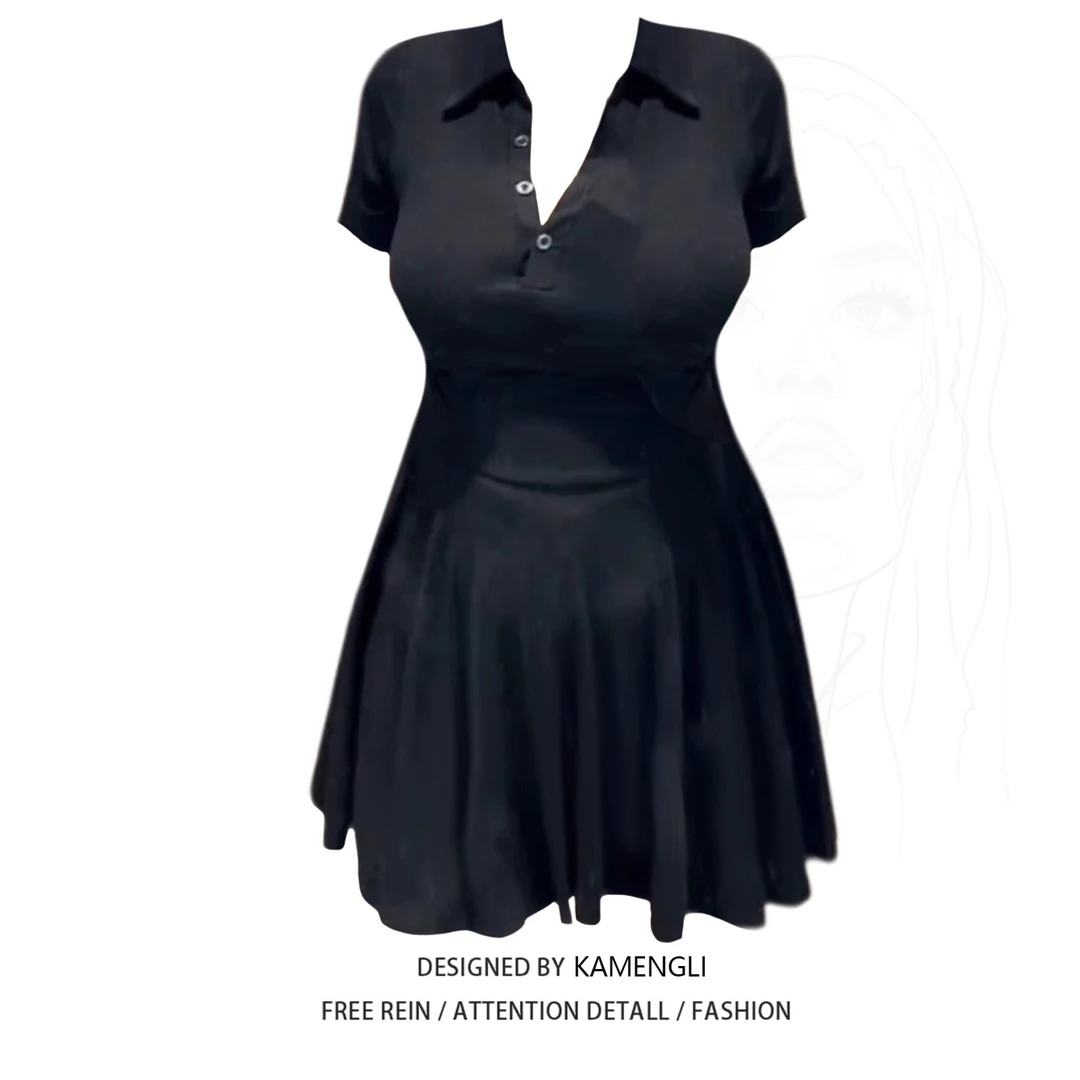 大码胖妹妹修身御姐POLO领短袖连衣裙夏季气质修身显瘦纯欲短裙女