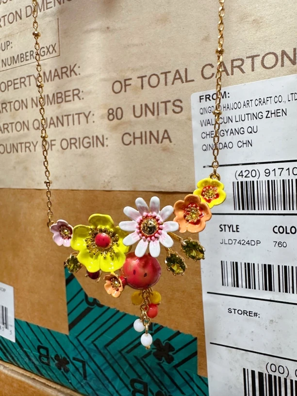 铜合金珐琅项链 甜美花朵可爱大脸项链少女清新百搭卡通锁骨链子