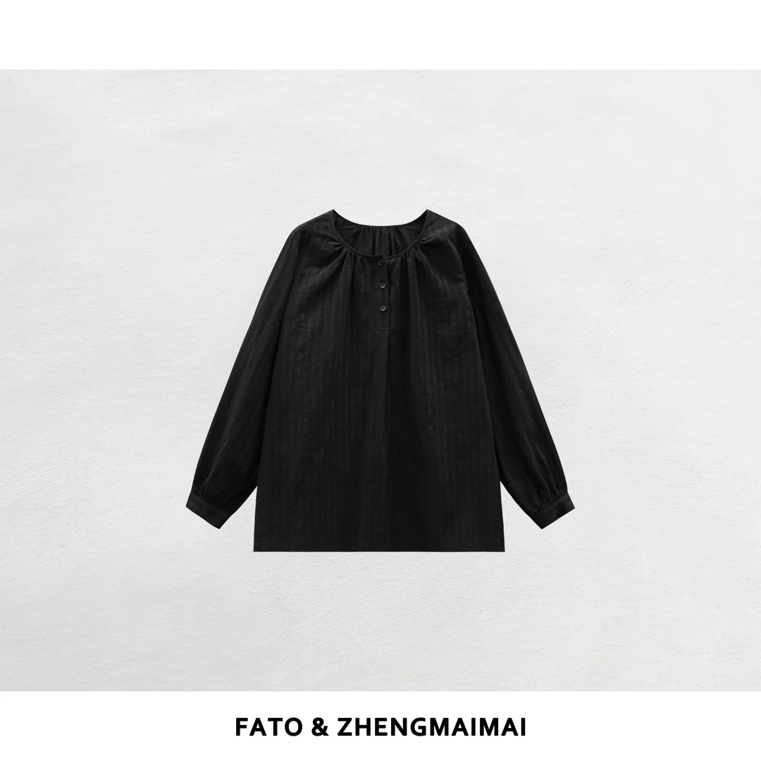 【郑买买】魔法学院 新款独特压褶条纹肌理感纯棉娃娃小衫YZ50730S1