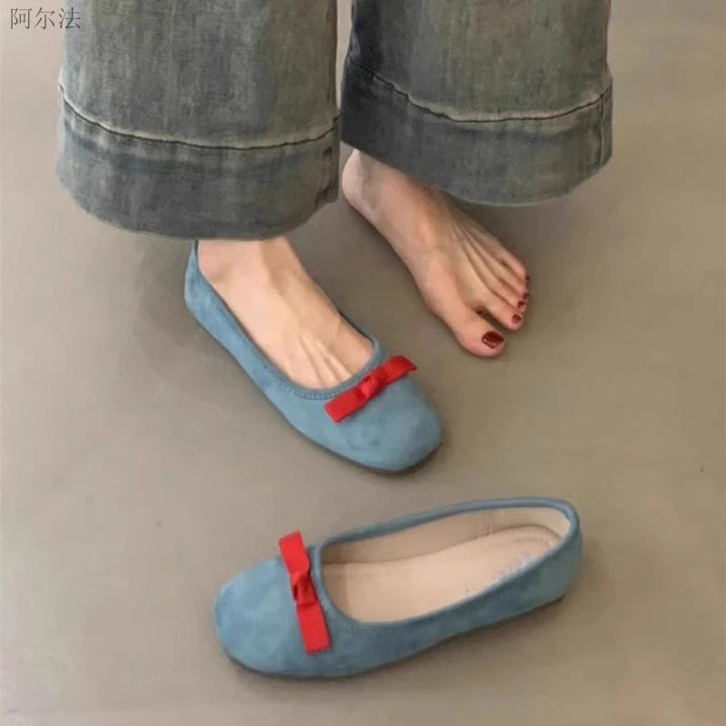 浪漫法式圆头平底舒适女鞋春季新款温柔淑女单鞋蝴蝶结设计