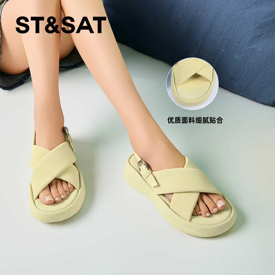 星期六女鞋夏季新款百搭舒适日常休闲优质厚底极简时尚休闲沙滩鞋
