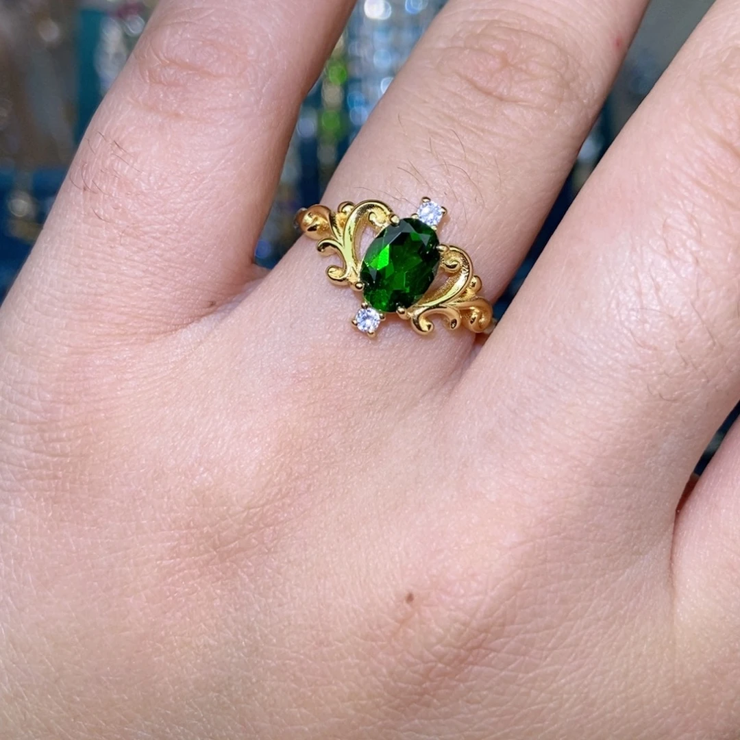 透辉石开口戒指银S925镶嵌