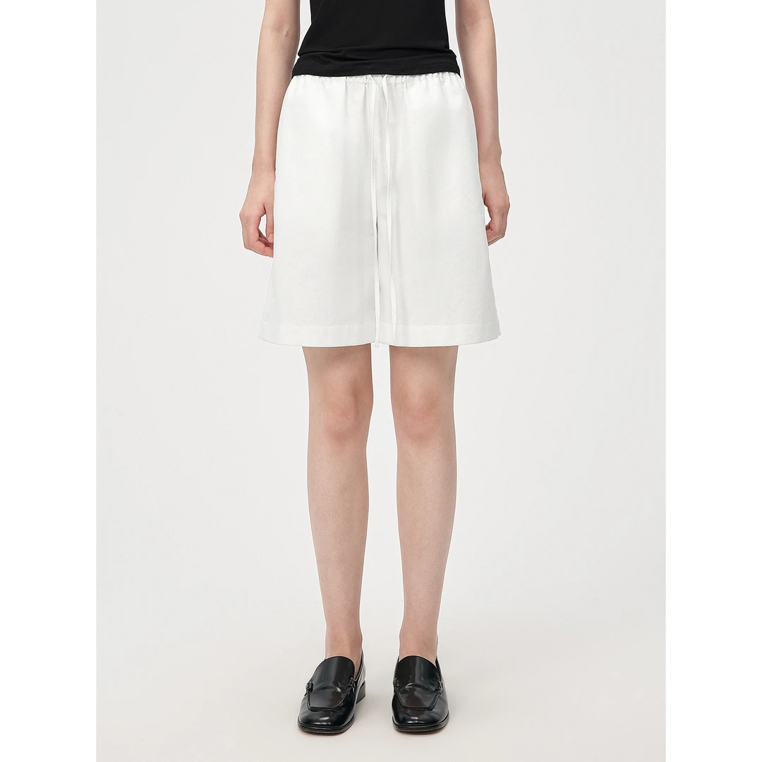 华吉言/HUAJIYAN【牛奶盒子】100棉立裁百搭休闲松紧腰短裤