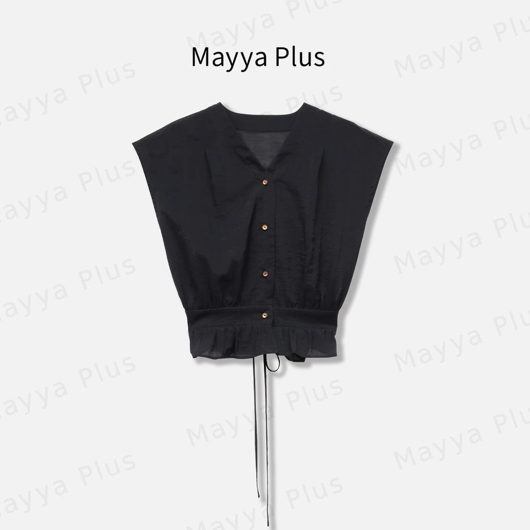 【黑天鹅】Mayya Plus麦芽定制夏季新款V领飞飞袖衬衫上衣32529058
