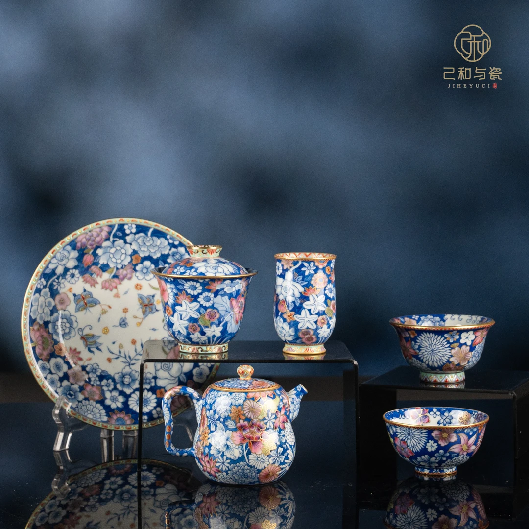 己和与瓷景德镇陶瓷手工手绘夜色百花高端茶器茶具家用