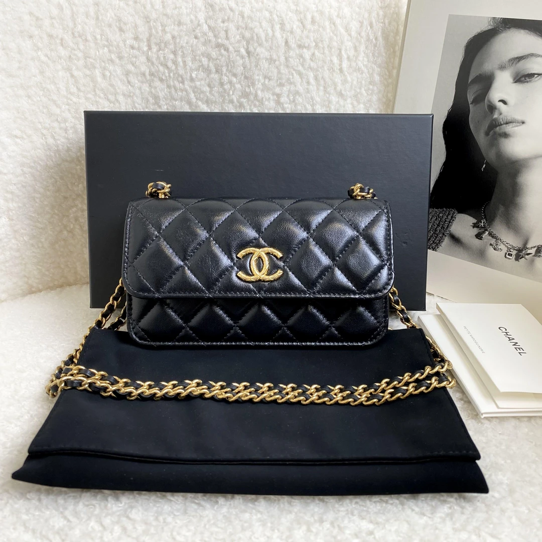 99新 Chanel/香奈儿 壹臻/23C黑金羊手机woc/12期/71285209