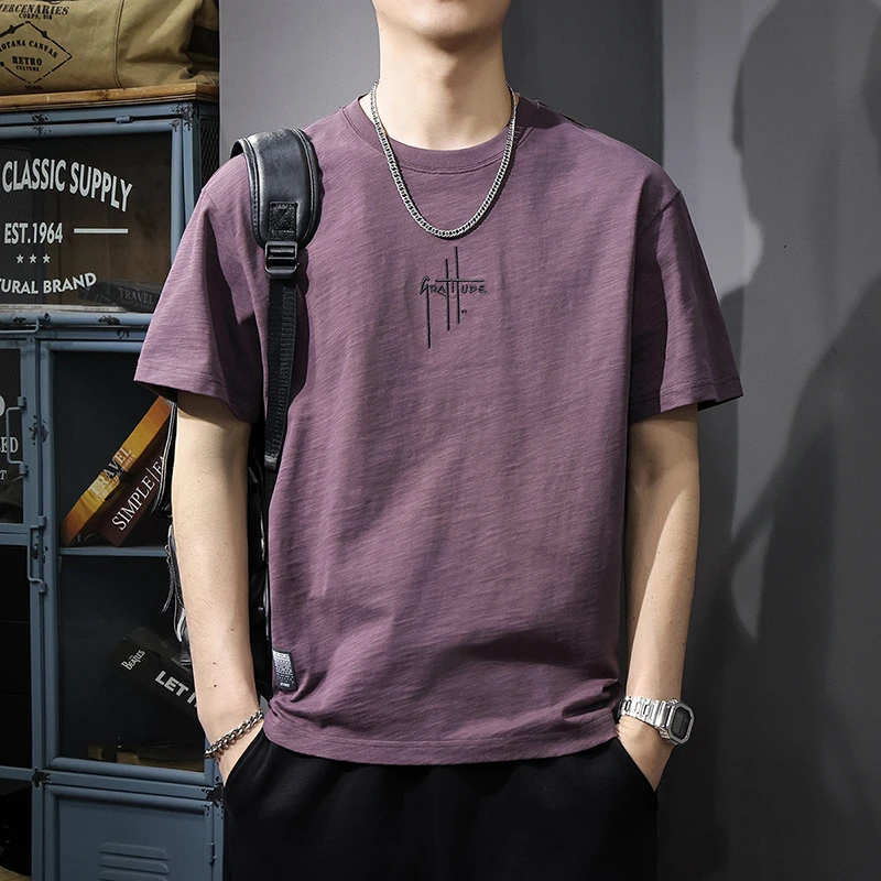 aoyu/遨宇夏季2025新款重磅短袖衫男宽松大码t恤纯棉美式潮牌体恤