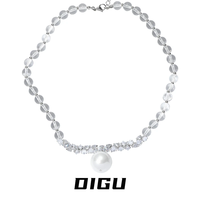 嘀咕家 铜合金仿珍珠项链 精致水晶串珠珍珠吊坠项链气质锁骨链