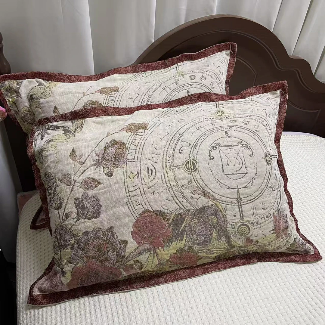 绽放时刻-红色顶奢棉麻枕套50*80cm两条装