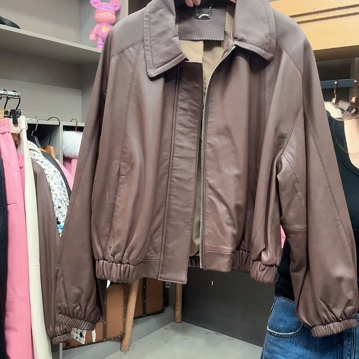棕色女装真皮皮衣