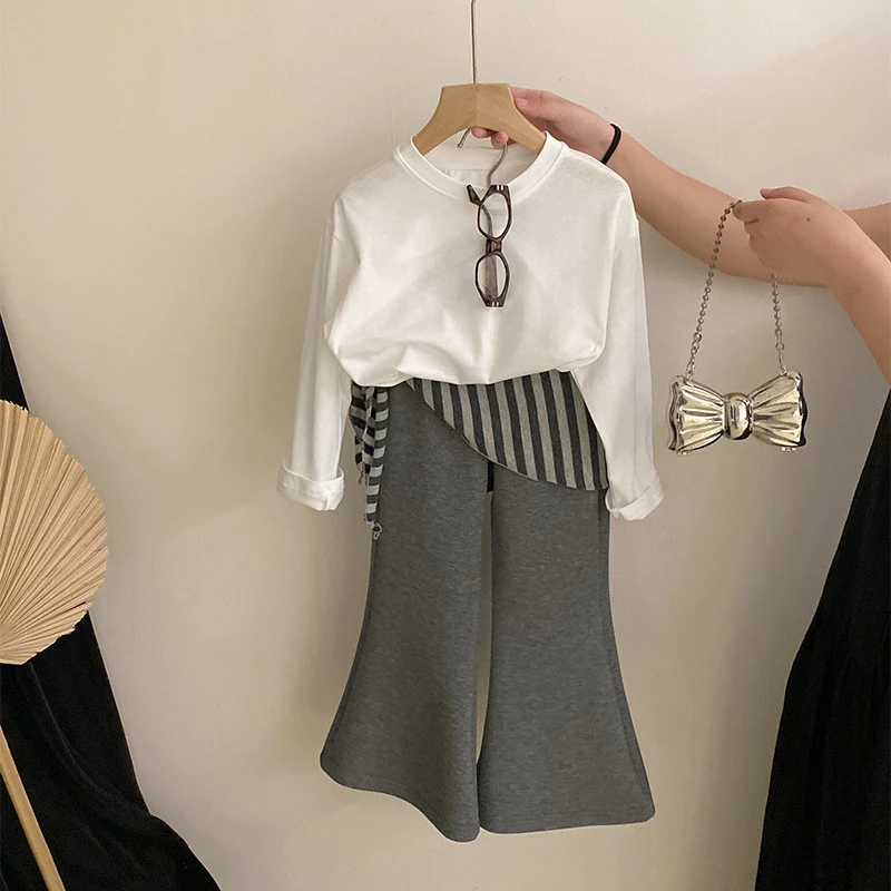 【安安家】女童秋季长袖上衣披肩百搭微喇叭裤子潮流三件套Z-KXE030