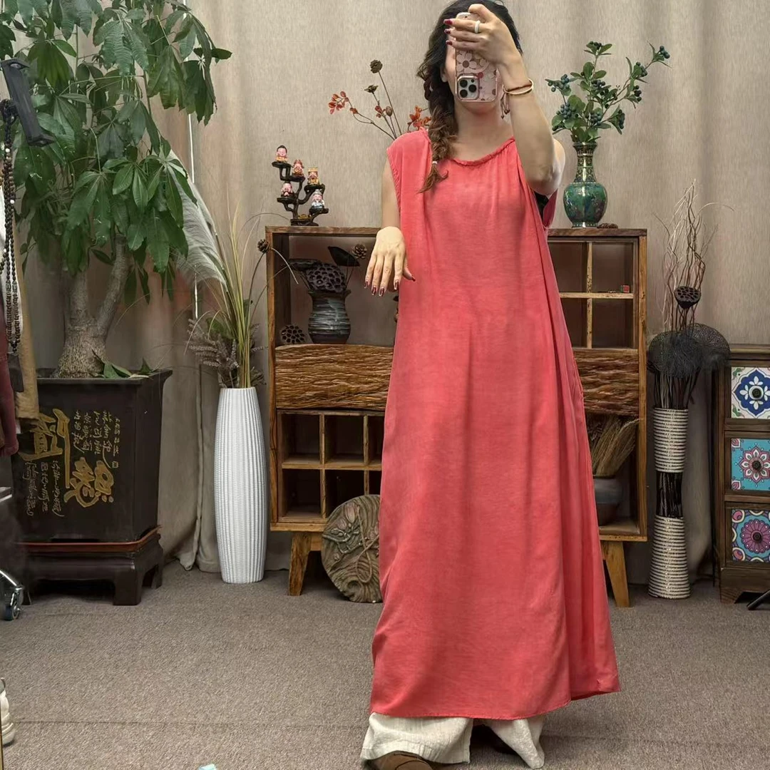 花璟与麻原创复古做旧圆领无袖背心裙（衣长123胸围128）