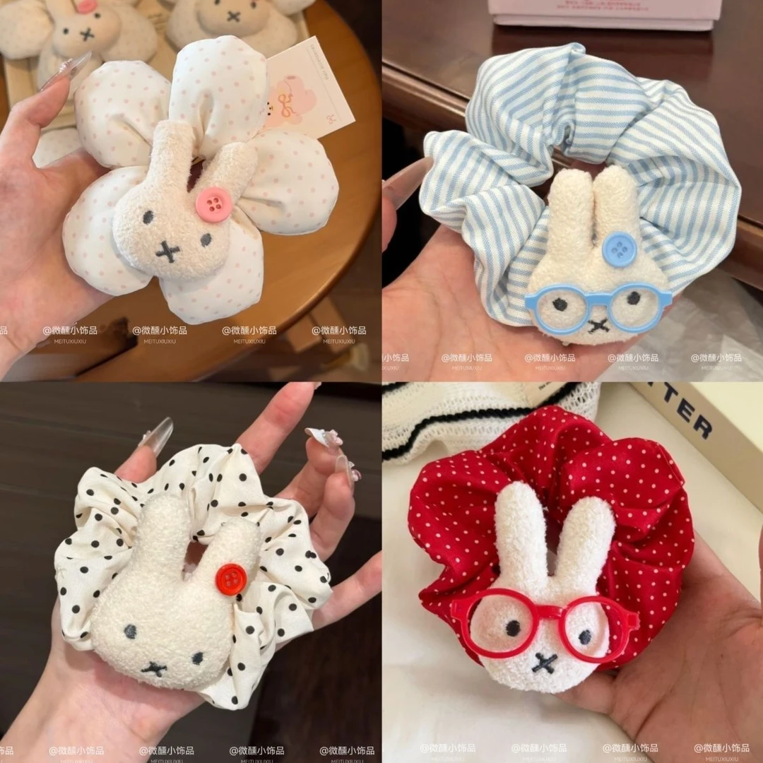 可爱波点戴眼镜米菲兔发圈大肠圈少女心扎马尾皮筋头绳丸子头2025