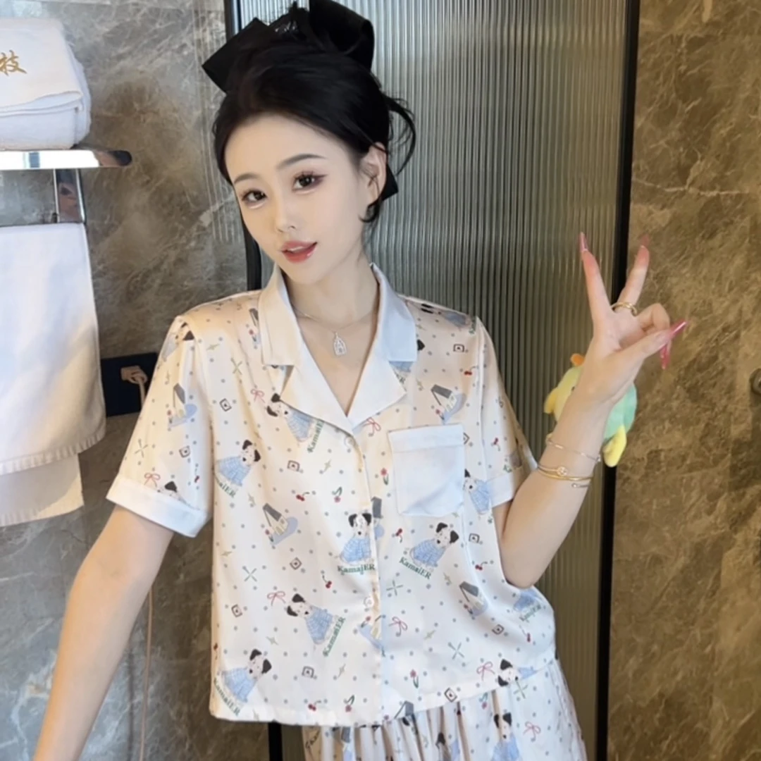 （海盐可爱狗）夏季可爱精显瘦休闲气质短袖睡衣家居服套装可外穿