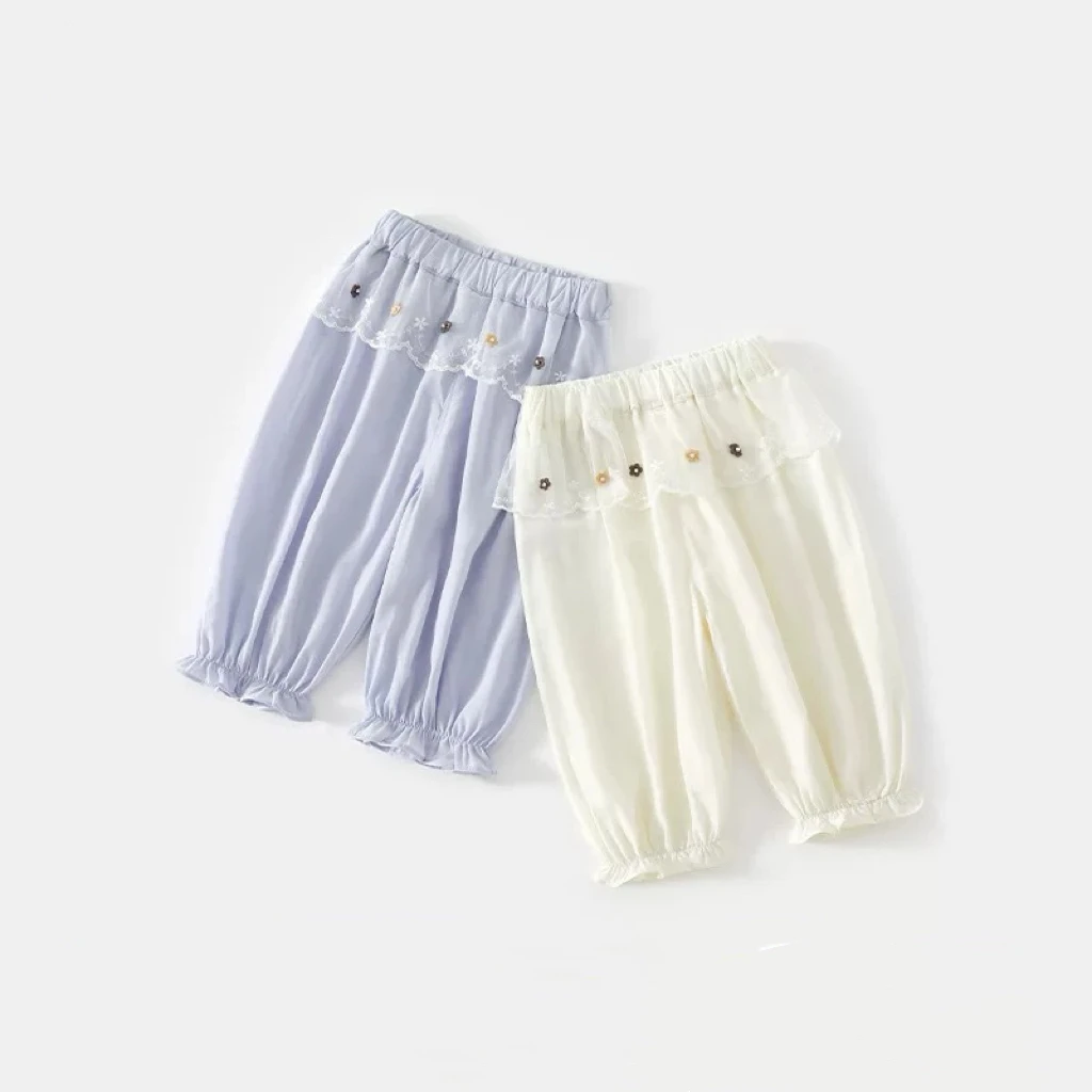 女童裤子夏装2025新款宝宝薄款冰丝九分裤童装夏季儿童束脚灯笼裤