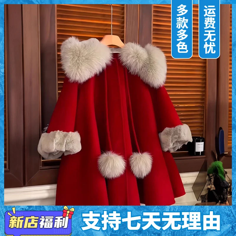 巴拉童年女童拜年服外套2025新款秋冬季红色风衣儿童洋气时髦喜庆