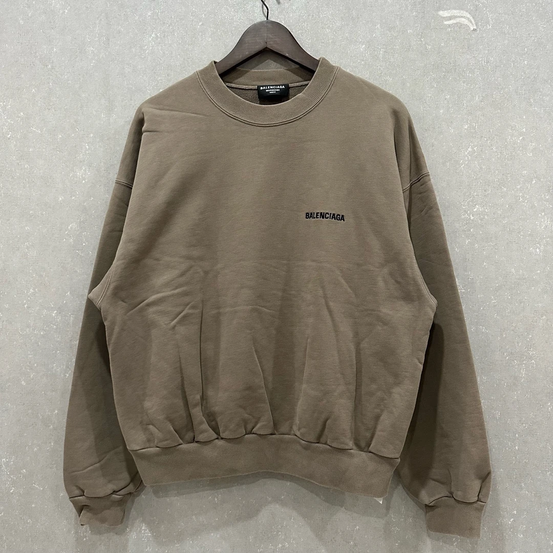 95新 Balenciaga/巴黎世家 Logo字母刺绣棕色圆领长袖卫衣S码4505
