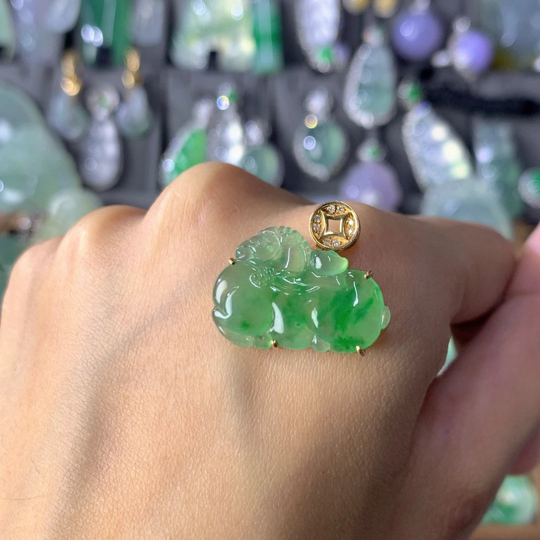 翡翠18K金镶嵌吊坠(不含链)