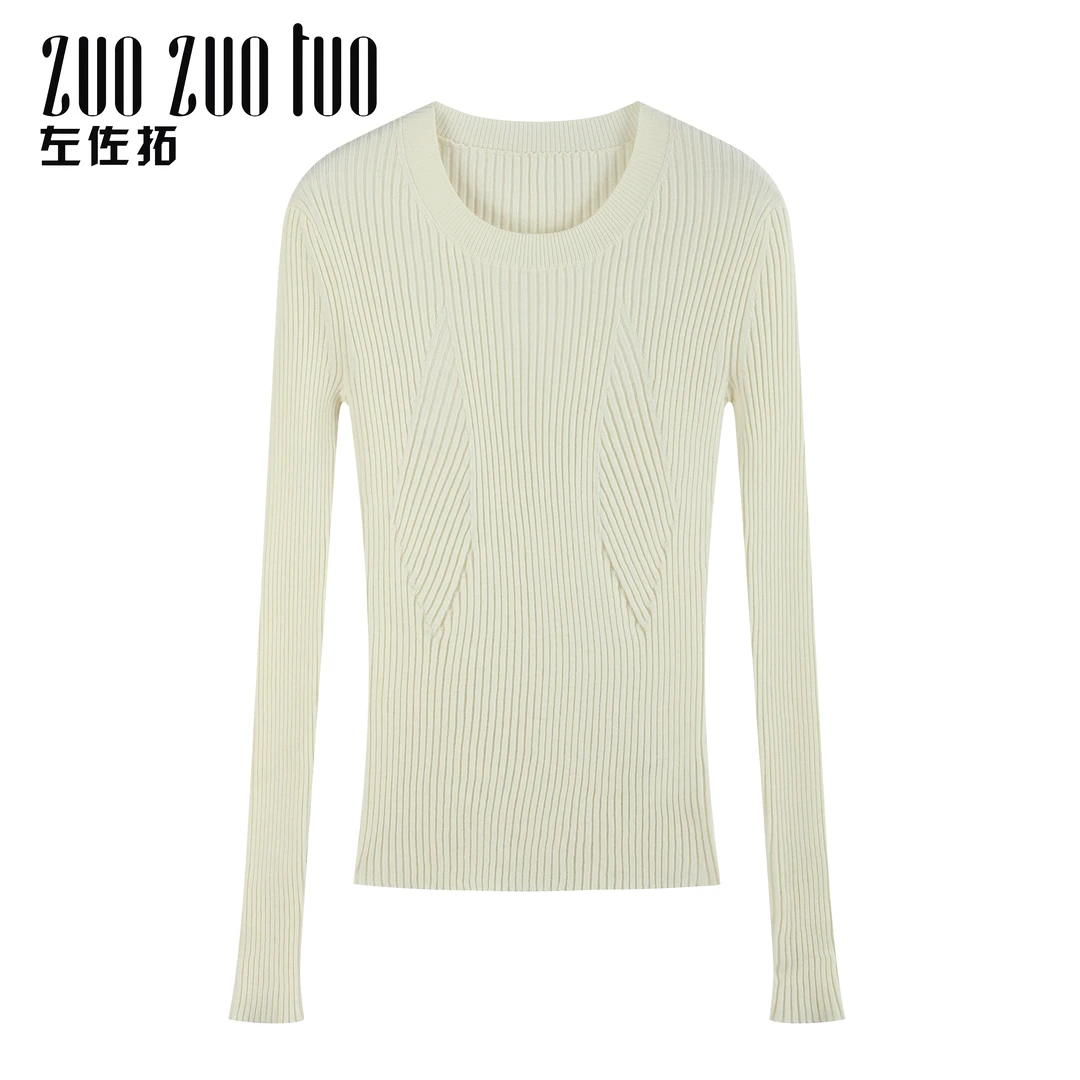 ZUOZUOTUO左佐拓2025新款专柜超值百搭抽条长袖圆领毛衣女10023