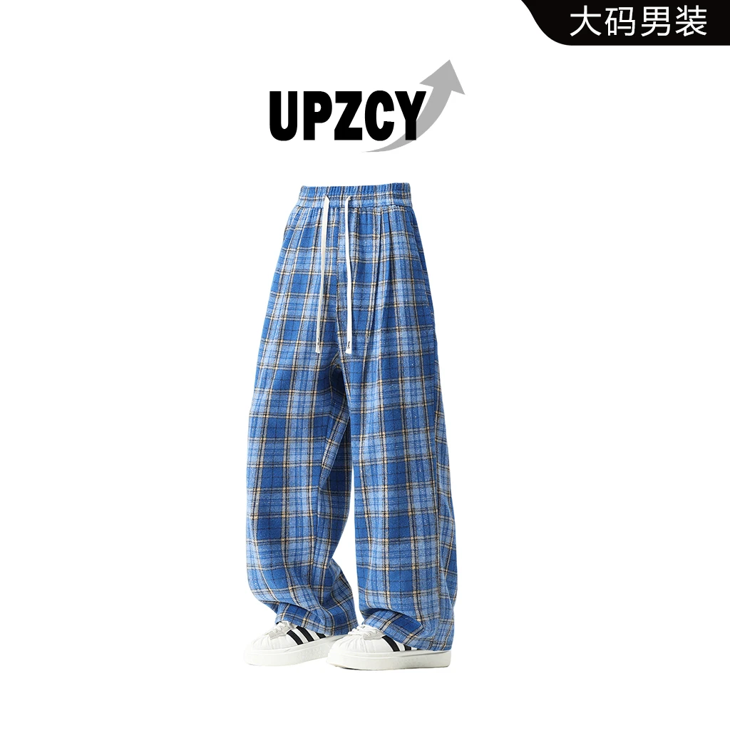 UPZCY春秋格子休闲裤男士宽松百搭高街直筒休闲长裤高级感男装