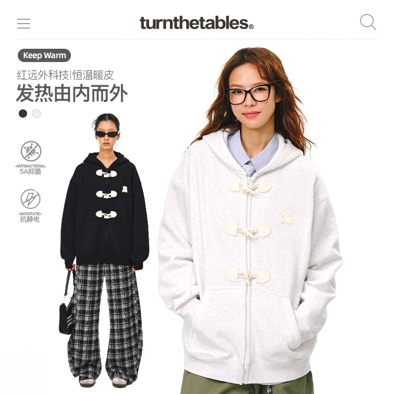 【新品】turnthetables牛角扣连帽开衫卫衣