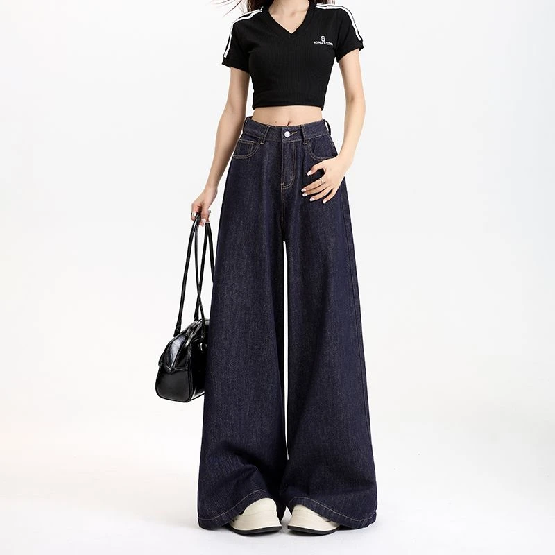 春夏新款防褪色阔腿牛仔裤不掉色丹宁原色梧桐裤宽松牛仔裤女201