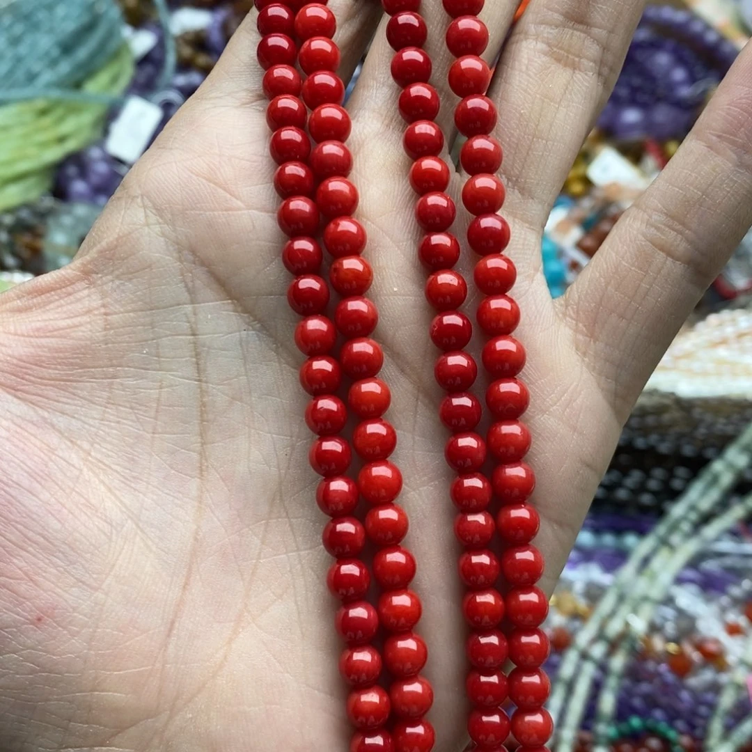 玛瑙/玉髓未镶嵌珠宝半成品一条天然5.5mm牛血红三姑娘圆珠A卡